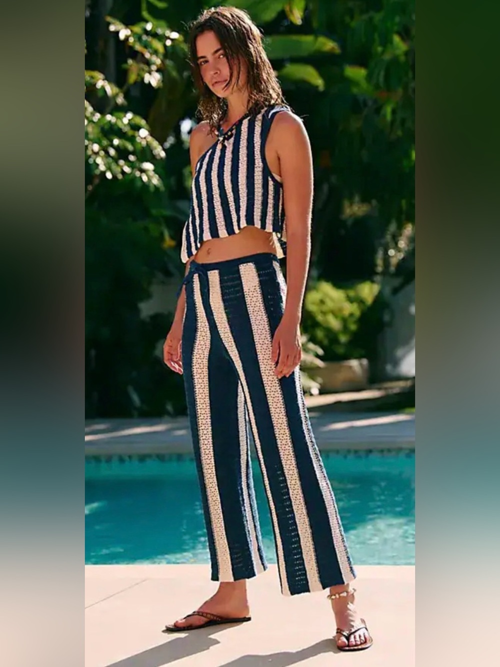 FREE PEOPLE FREE-EST NAVY WHITE COMBO FREE-EST JOAN FAUXCHET PANTS TOP SET XL